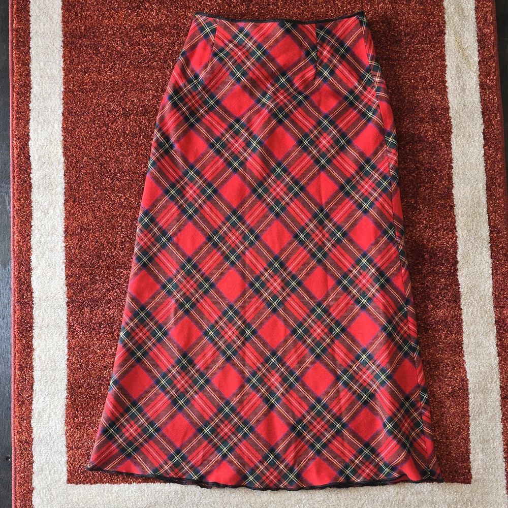 Willi Smith Red and Black Maxi A-Line Skirt